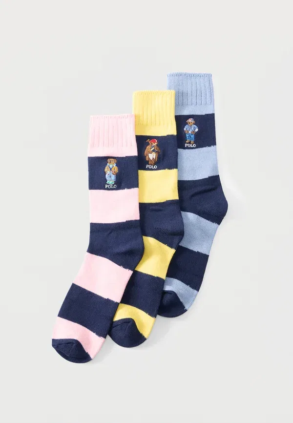 Комплект носков 3 шт, хлопок, Crew gift box 3 pack, Polo Ralph Lauren, yellow/blue/pink, синий/желтый/розовый