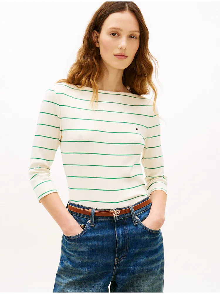 Футболка с полоской, бортовым вырезом TOMMY HILFIGER, Yellow Green — фото 2