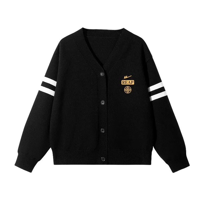 Детский свитер с V-образным вырезом WARRIOR, Black/H Harvest K