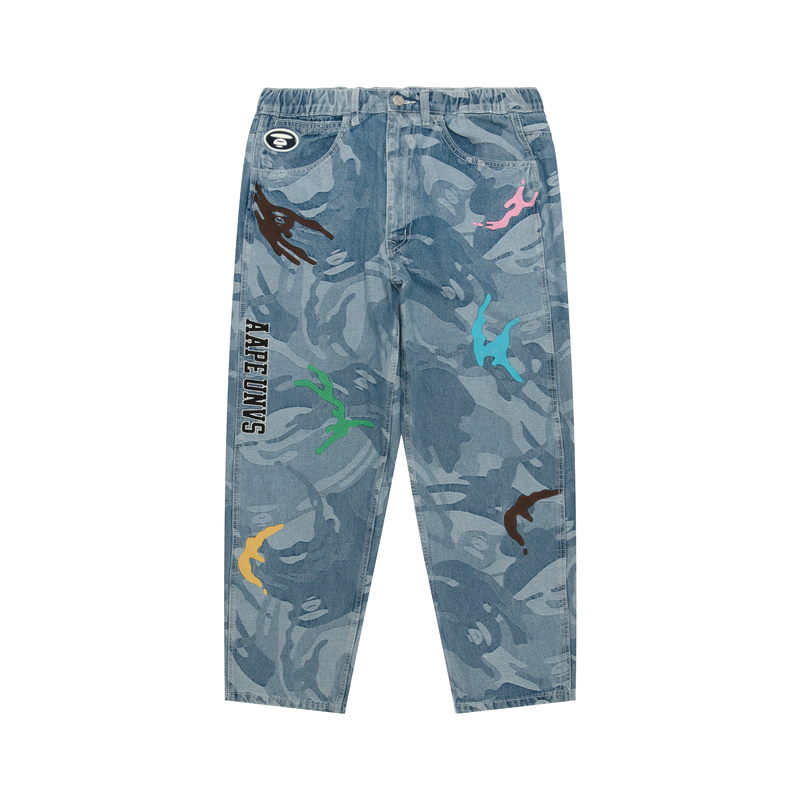 

Джинсы *A Bathing APE с камуфляжным принтом и ручной отделкой Aape, синий