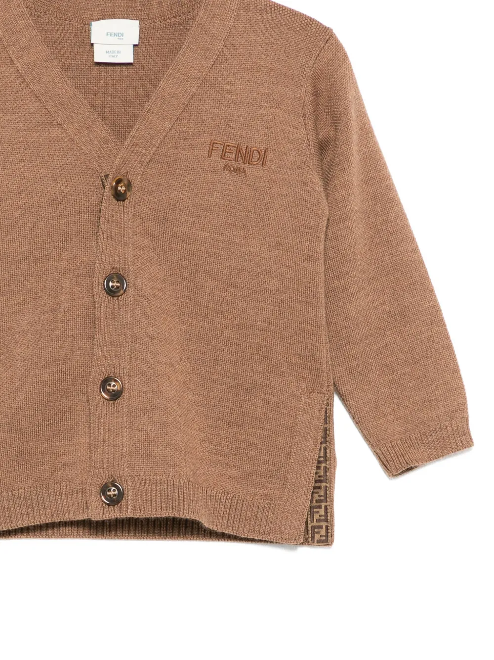 Кардиган с застежкой на пуговицы и логотипом Fendi Kids, коричневый — фото 3