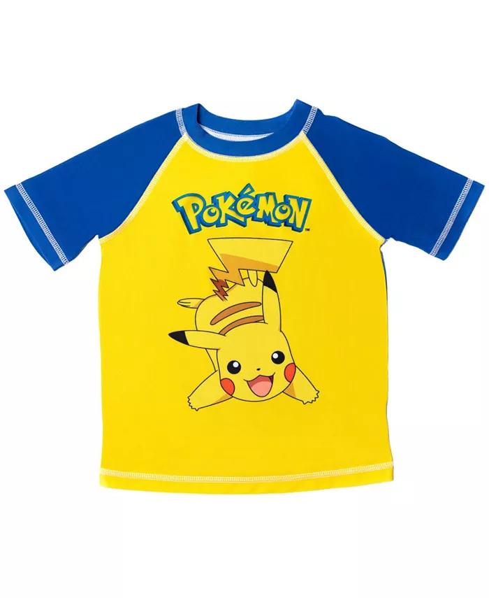 Детский комплект для плавания Pikachu UPF 50+ с защитой от ультрафиолета: рашгард и шорты Pokemon, желтый — фото 2