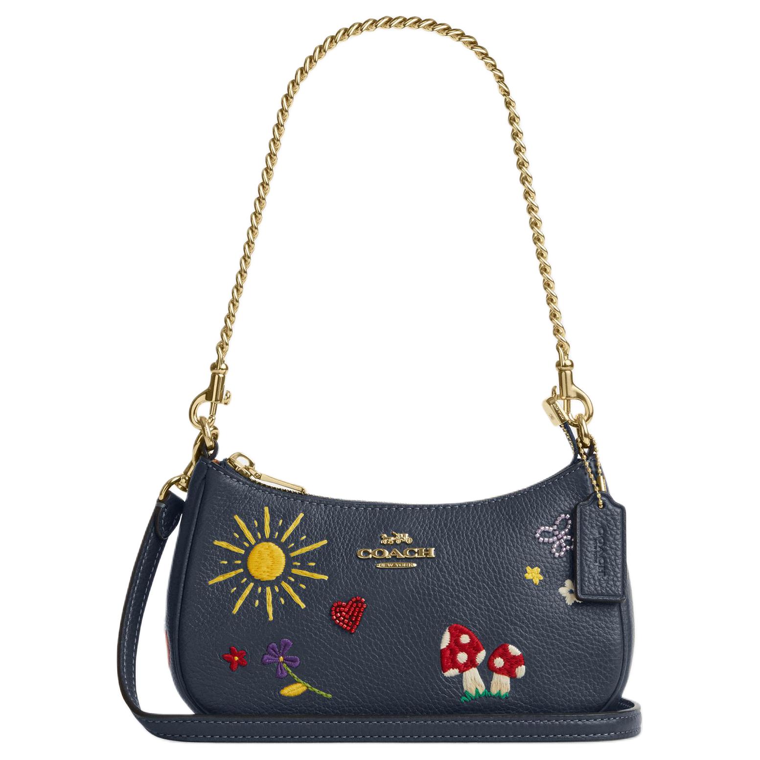 

Тери кожаная сумка через плечо маленькая женская темный деним COACH, basic set (bag+dust bag)