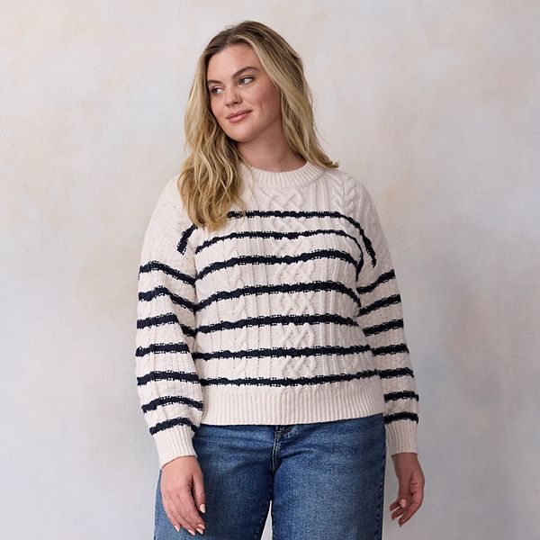 

Свитер с косой Plus size Lc Lauren Conrad, Cream Diana Stripe