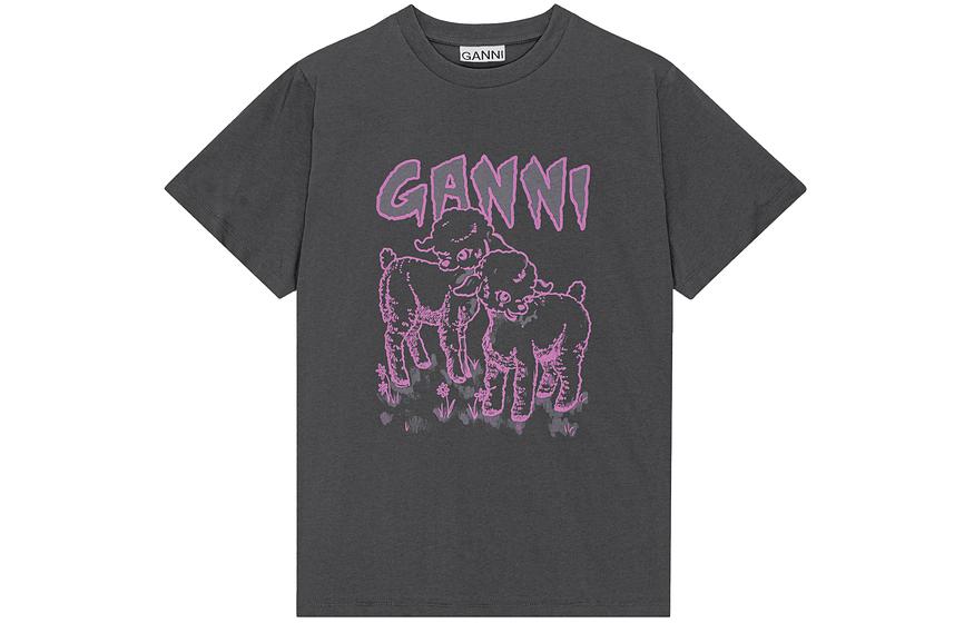 

GANNI Футболка SS24 Regular, женская, вулканического серого цвета