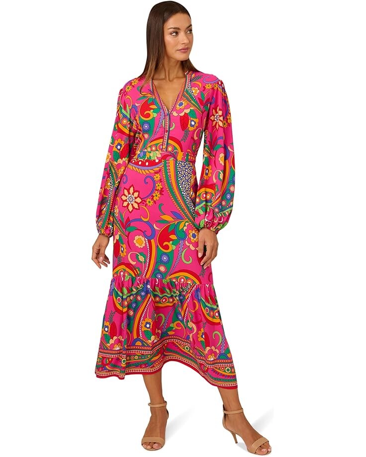 

Платье Adrianna Papell Printed Midi Flounce Dress, цвет Pink Multi