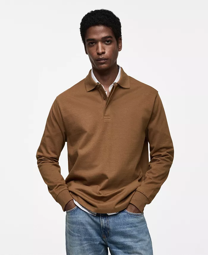 

Мужская хлопковая поло Slim-Fit MANGO, коричневый