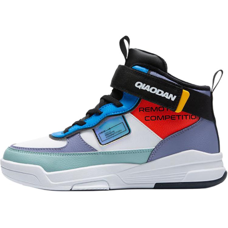 

QIAODAN Скользостойкие антиударные мид-топ детские повседневные кроссовки white blue для подростков