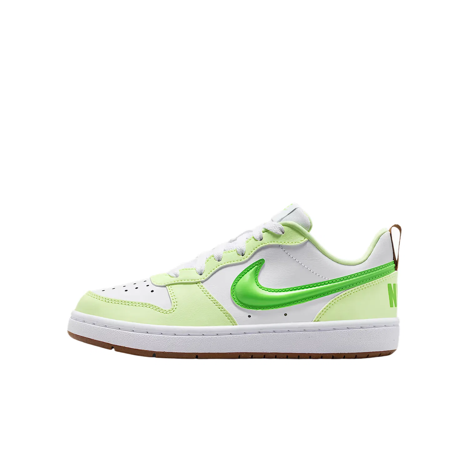Кроссовки для скейтбординга Court Borough Synthetic Leather, Textile Low top Kids, Unisex Nike, White/White/Light Green/Action Green