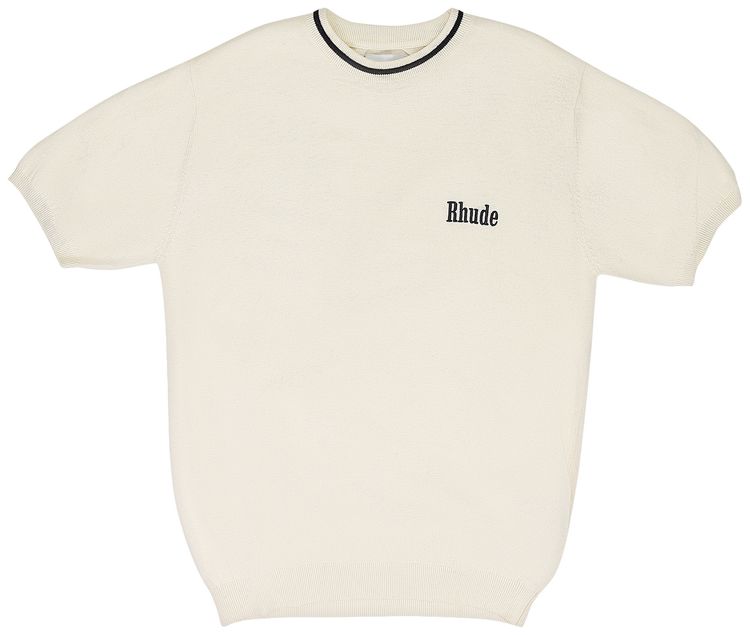 

Вязаная футболка с логотипом Rhude, цвет слоновая кость/черный