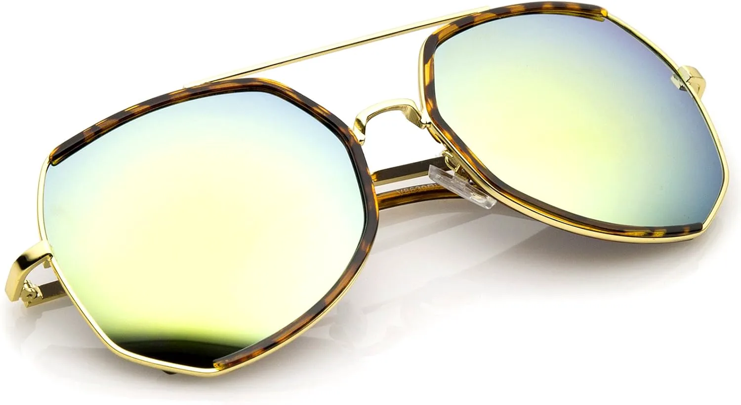 

Женские модные солнцезащитные очки zeroUV с золотистой металлической перекладиной и зеркальными линзами, увеличенного размера, 64 мм, Tortoise-gold / Yellow Mirror