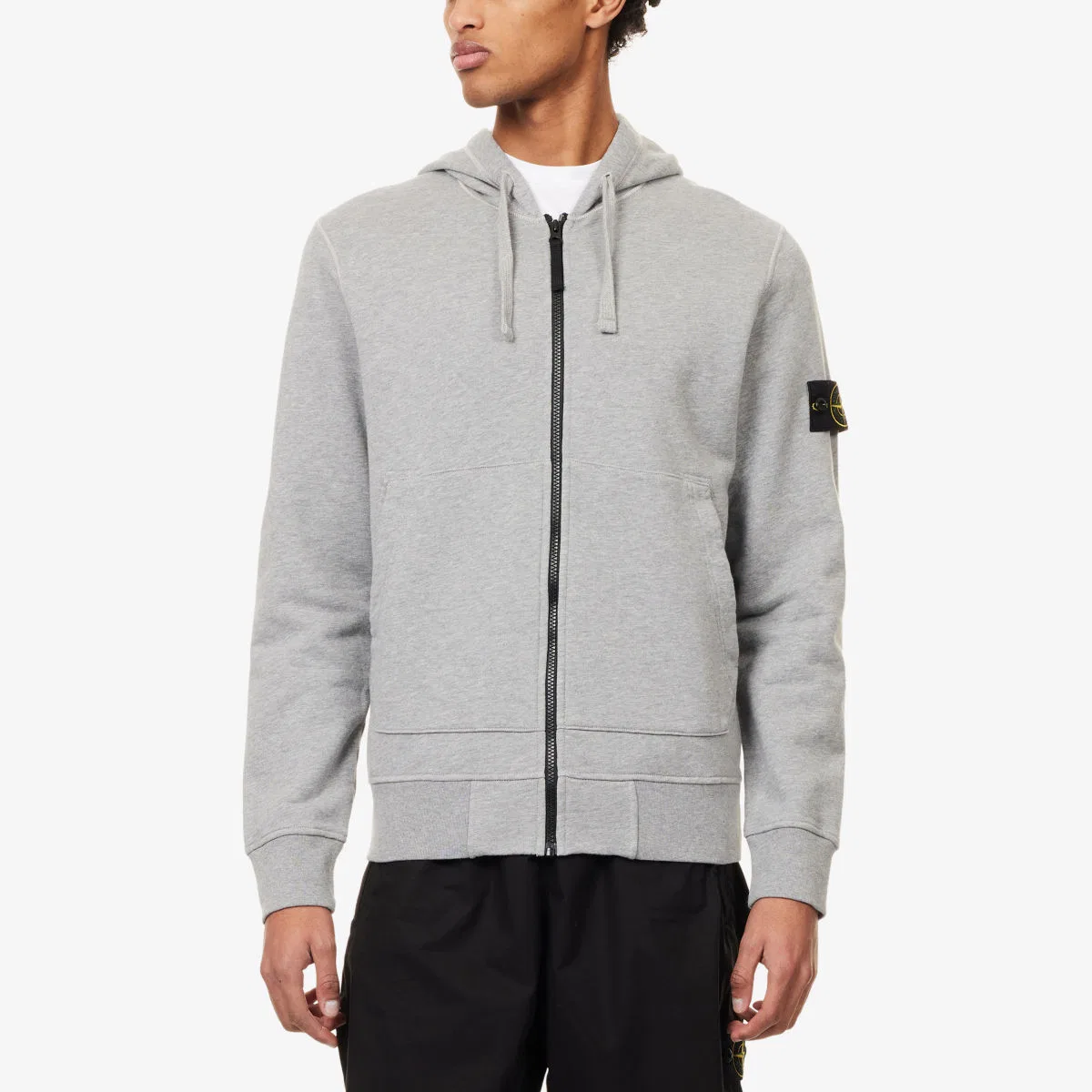 Хлопковая толстовка с капюшоном и застежкой-молнией от brand-badge Stone Island, серый — фото 3