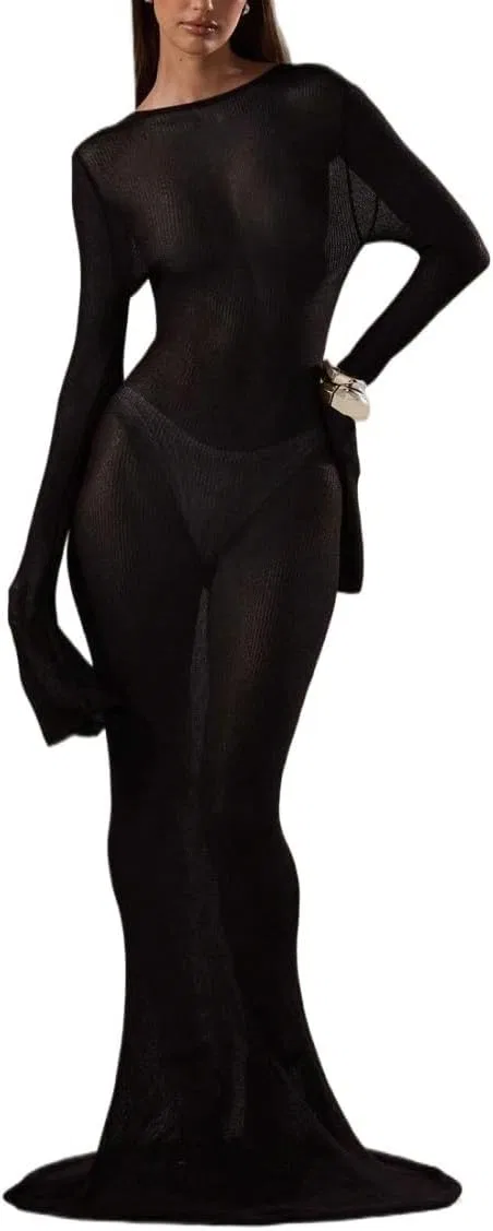 Женское макси-платье с открытой спиной Knit, Black