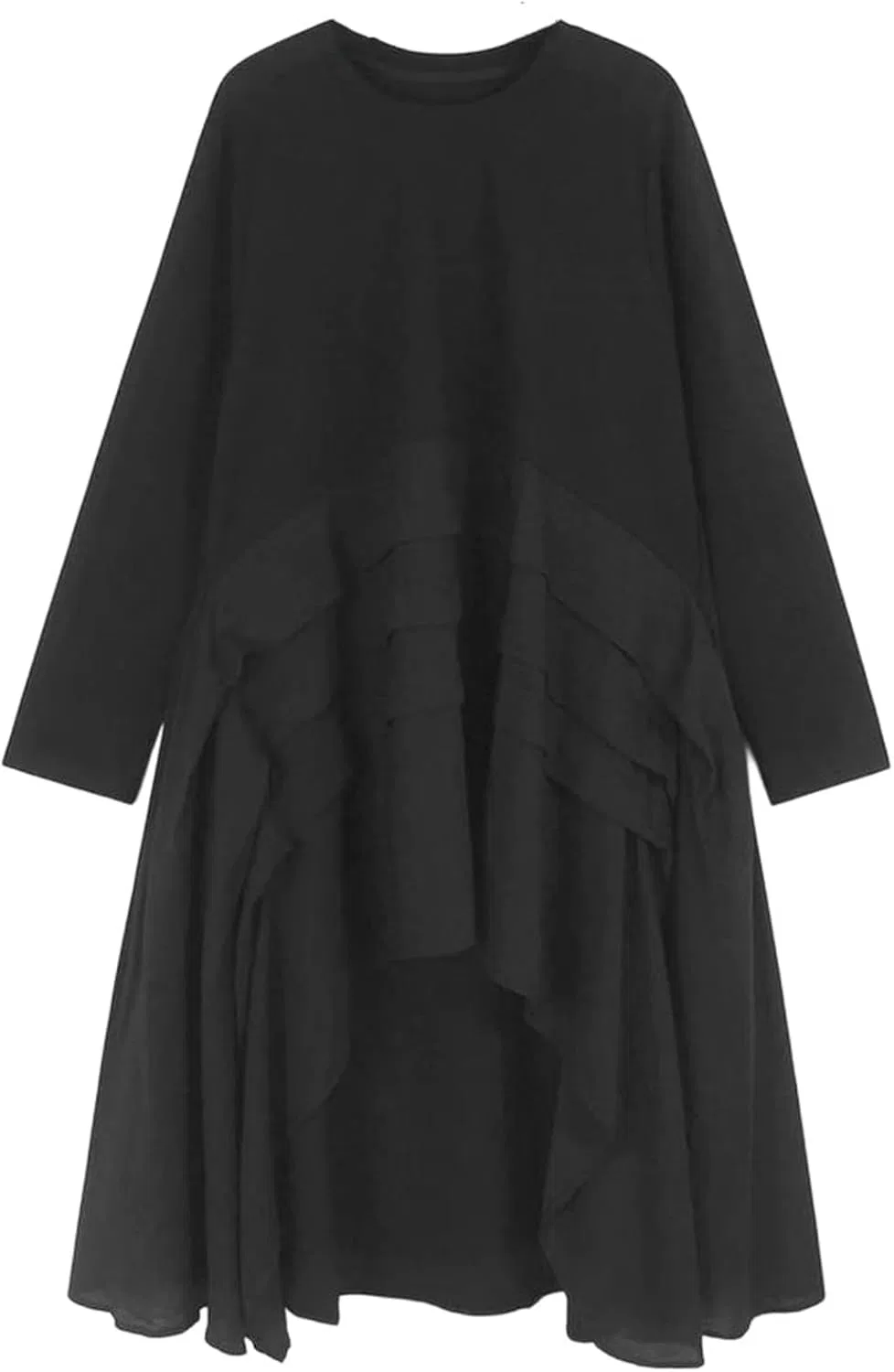 Женское платье свободного кроя с цветовыми блоками O-Neck, Black
