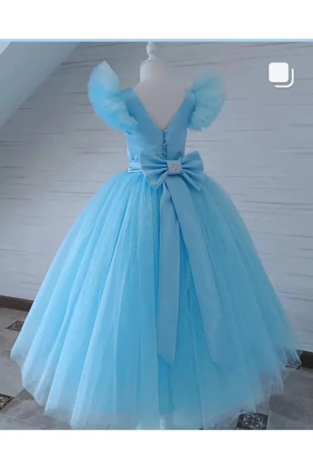 Детское платье для девочек без рукавов Shoulder ruffles princess dress Prenses Tasarım Atolyesi, Light Blue — фото 2