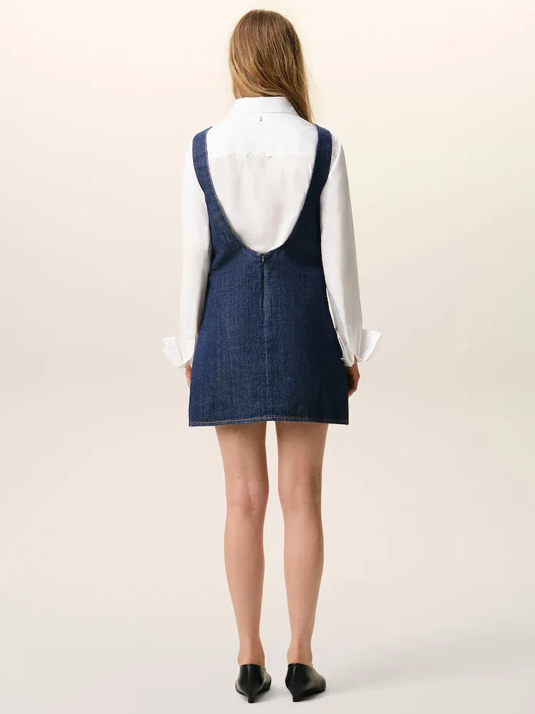 Платье с короткими бретелями, деним AMI PARIS, Indigo — фото 4