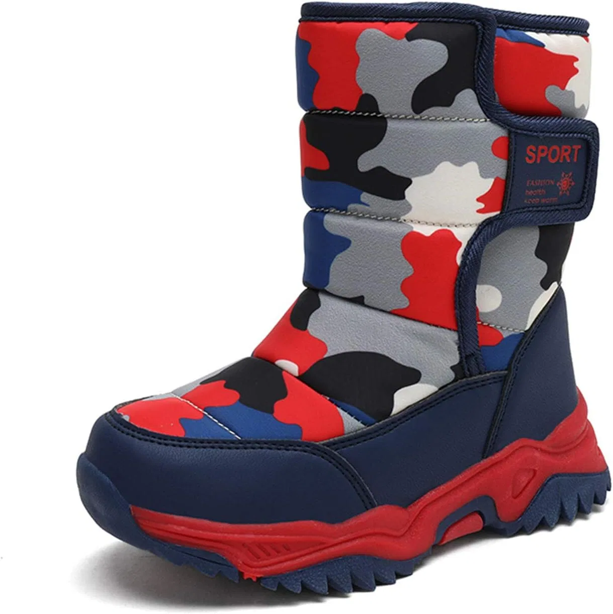 Детские зимние сапоги для мальчиков и девочек с мехом YUKTOPA, Red-Camo