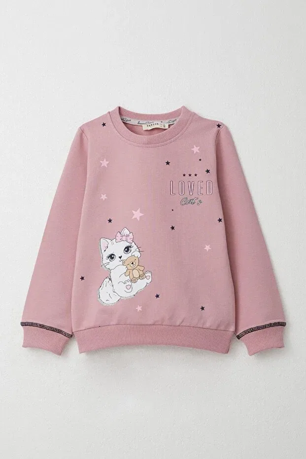 Детский спортивный комплект для девочек с принтом 1.5-5 years old girl's tracksuit set - cute kitten and dried rose printed Breeze, Rose Dry — фото 2
