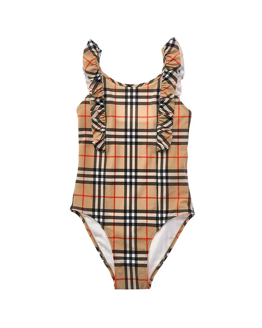 Детский купальник слитный с оборками Burberry, коричневый