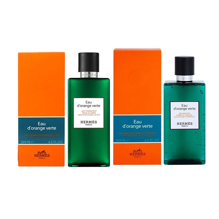Набор для ухода за телом с гелем для душа и лосьоном 200 мл+200 мл HERMES, Orange Green