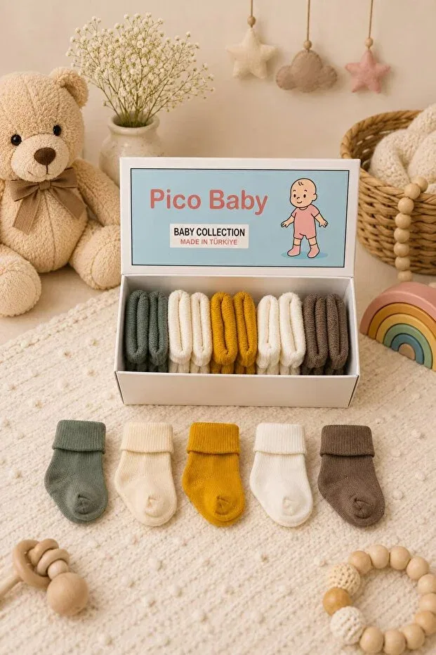 Детские носки хлопковые 5 пар Organic cotton unisex 5-piece boxed premium newborn baby socks Pico Baby, Brown