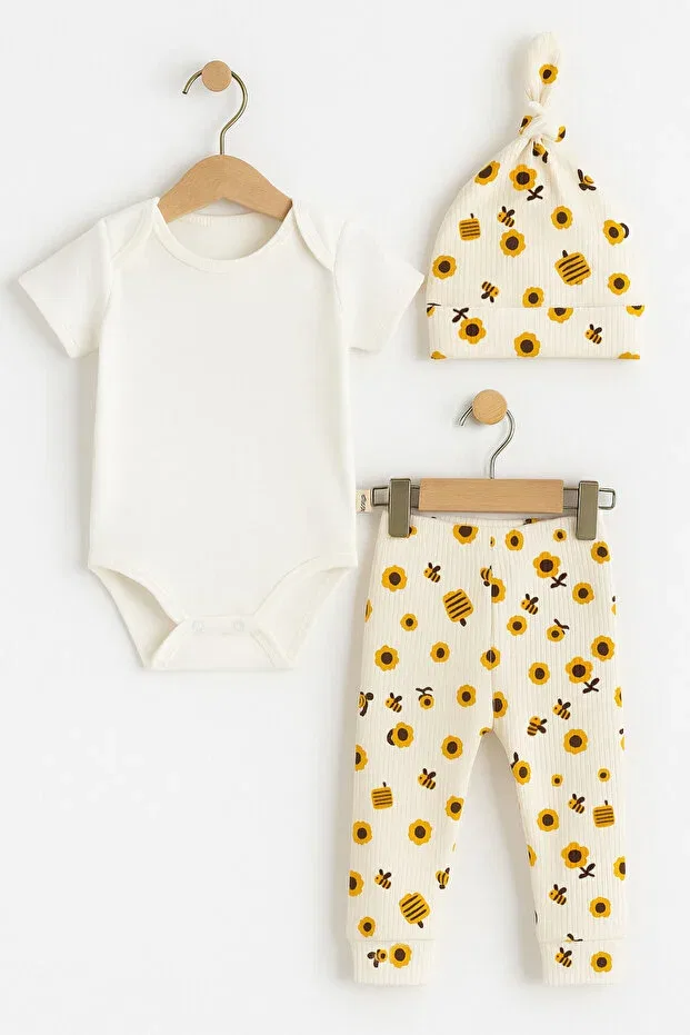 Детский комплект для новорожденных с принтом Bee and sunflower Babyden'S, Ecru Yellow — фото 2