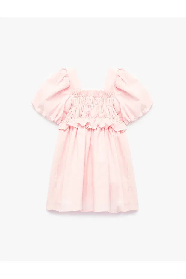 Детское платье для девочек хлопковое Balloon sleeve ruffle detailed cotton dress Koton, Rose — фото 2