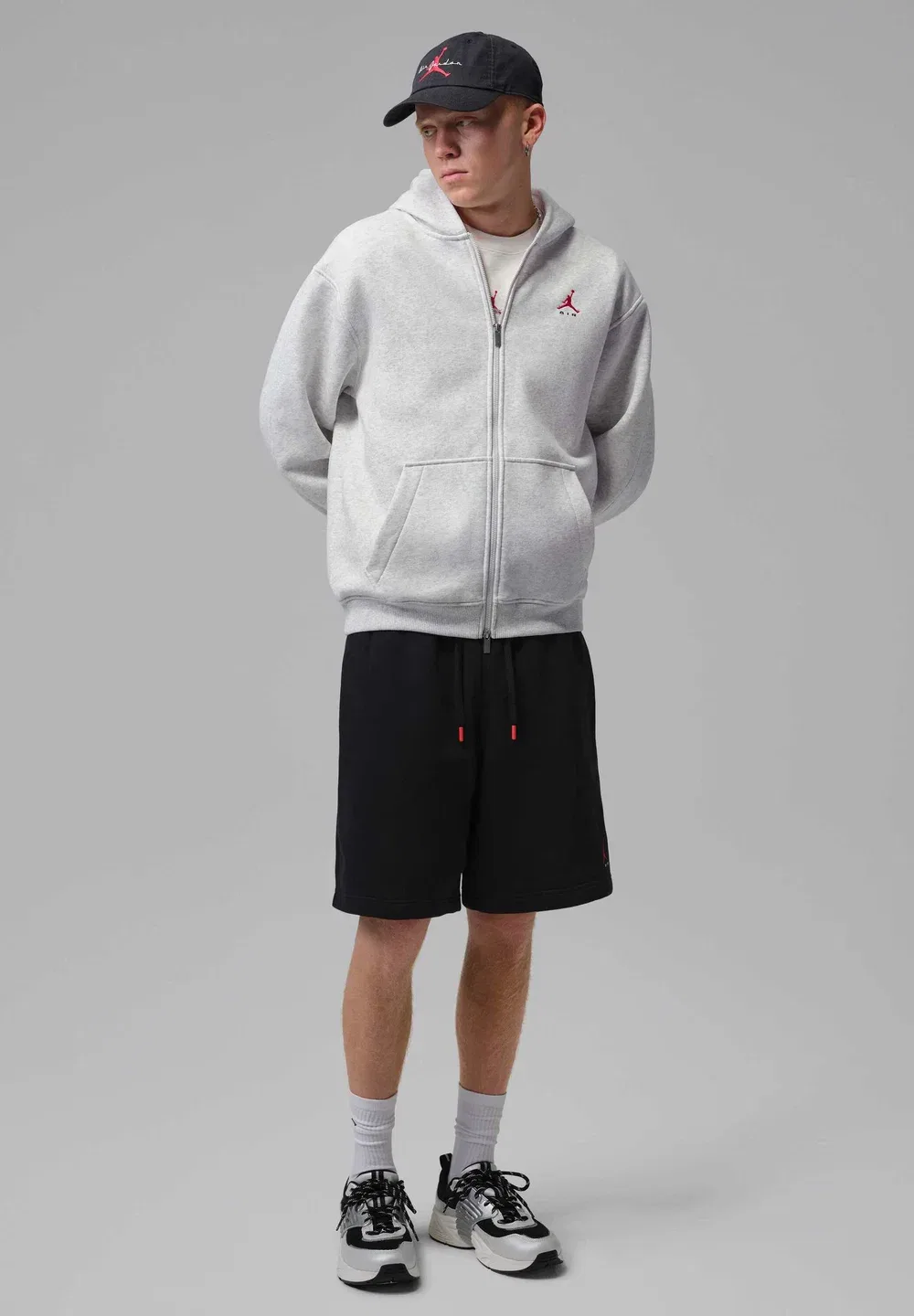 M j brk st fz bb - толстовка на молнии Jordan, Neutral Grey/Htr/University Red — фото 2