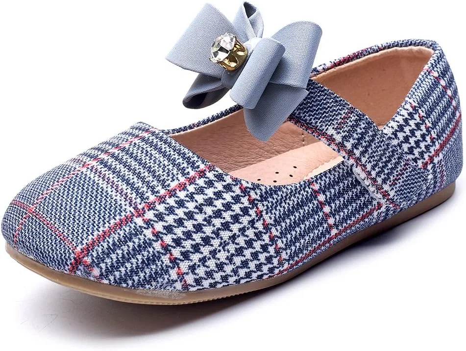 Детские балетки для девочек с принтом Marry Jane Flat Slip on School Ballerina Shoes Chiximaxu, Light Blue Bowknot