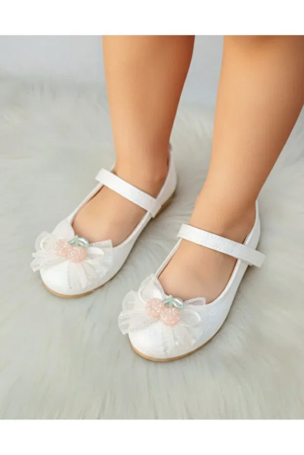 Детские балетки для девочек с блестками Cherry Model Patik Ayakkabı, White — фото 2