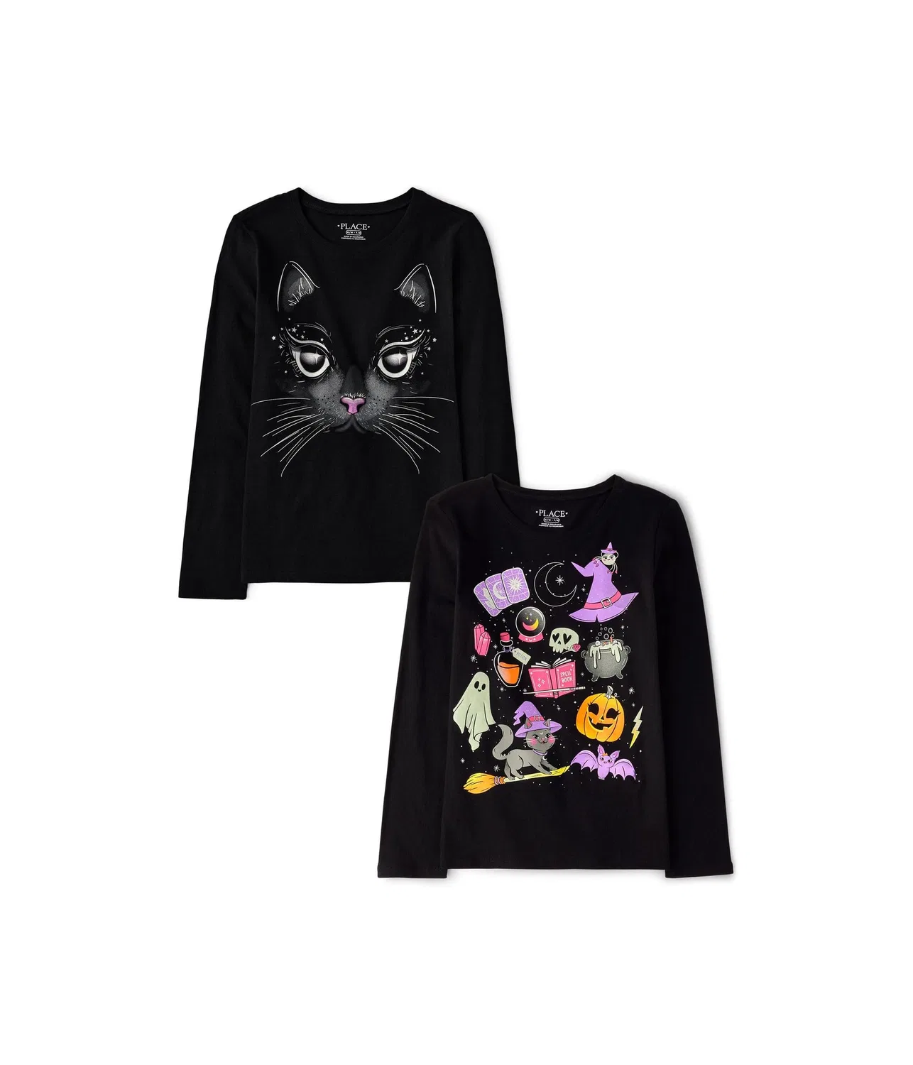 Лонгсливы с принтом, 2 шт. (для маленьких и больших детей) All Holidays 2-Pack Long Sleeve Graphic T-Shirt (Little Kid/Big Kid) The Children'S Place, Cat/Spooky Doodle