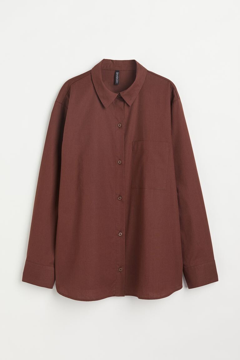 

Поплиновая рубашка оверсайз H&M, темно коричневый