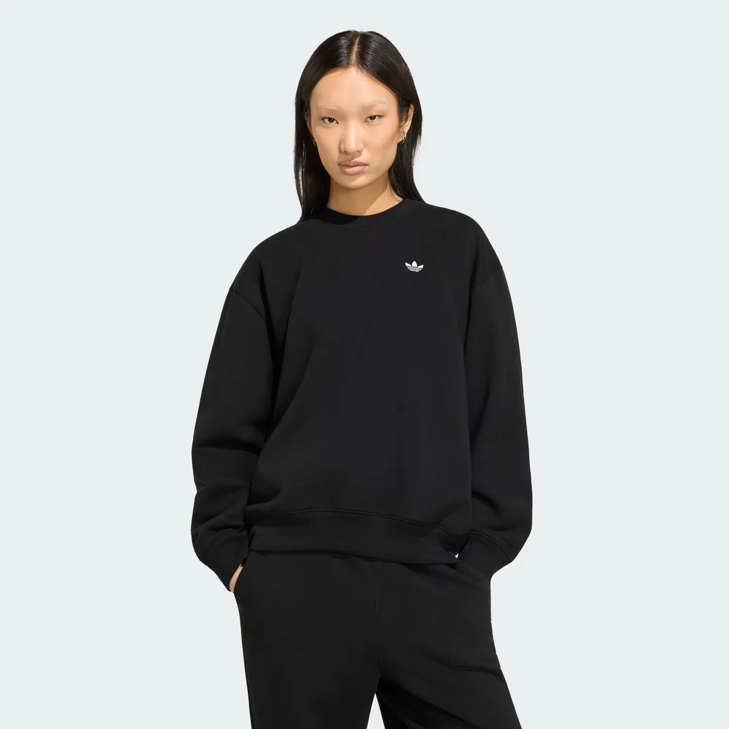 Женский свитшот оверсайз на флисе Essentials Crew Long Fleece Oversized, Adidas Originals, черный