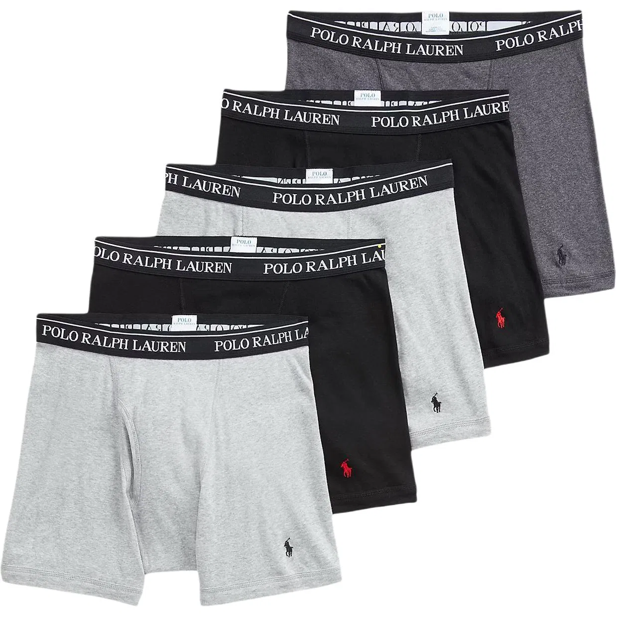 Мужские трусы-боксеры комплект из 5 штук Polo Ralph Lauren, Gray+Black+Gray+Black+Dark Gray