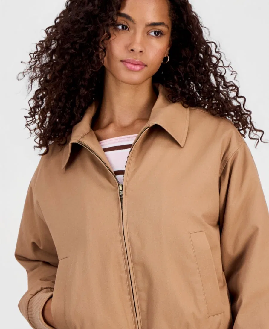 Женская куртка-бомбер из твила Hippie Rose, Camel Tan — фото 3