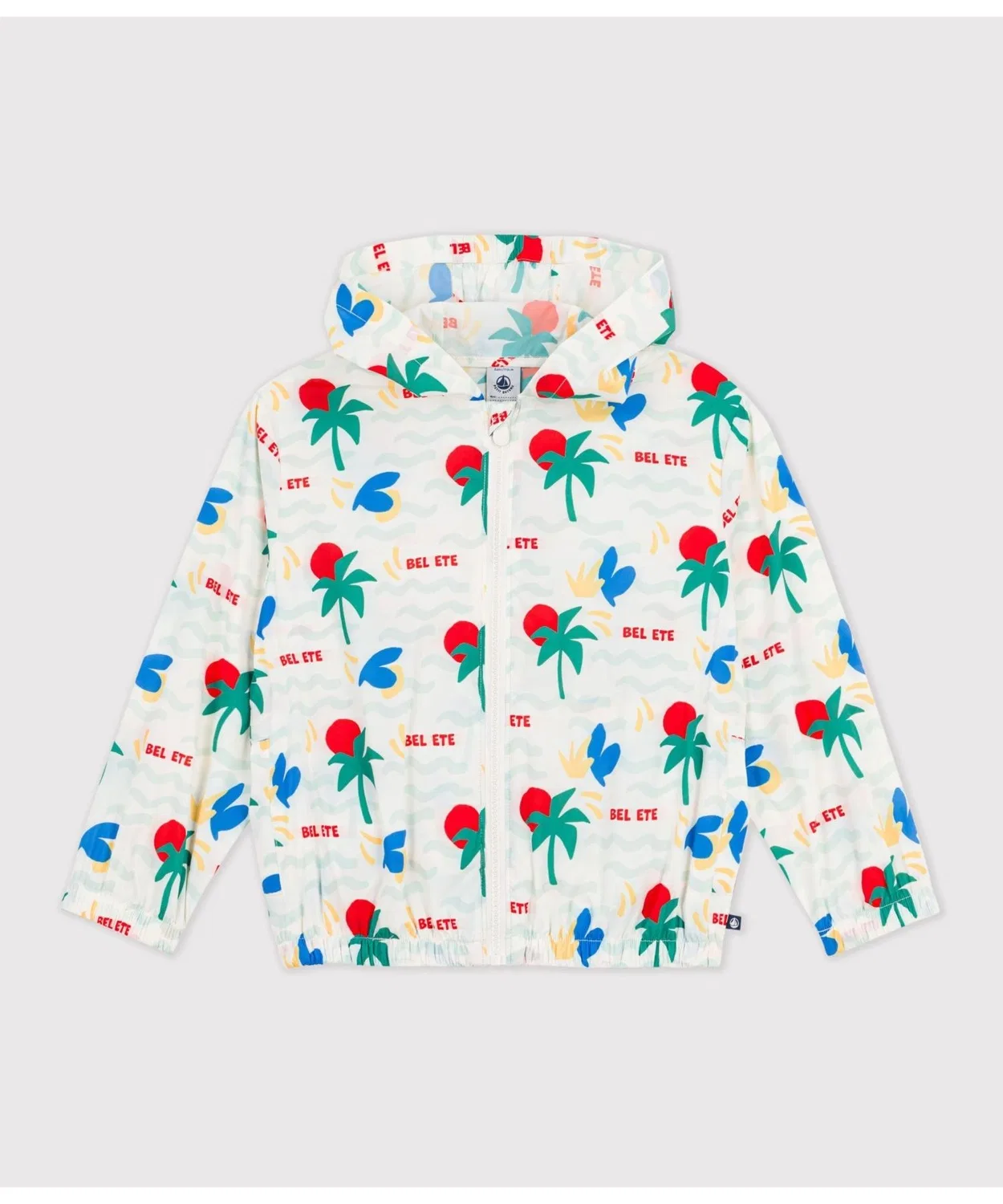 Детская куртка-ветровка с капюшоном, с принтом, модель Print Sunbreaker PETIT BATEAU, White/Blue