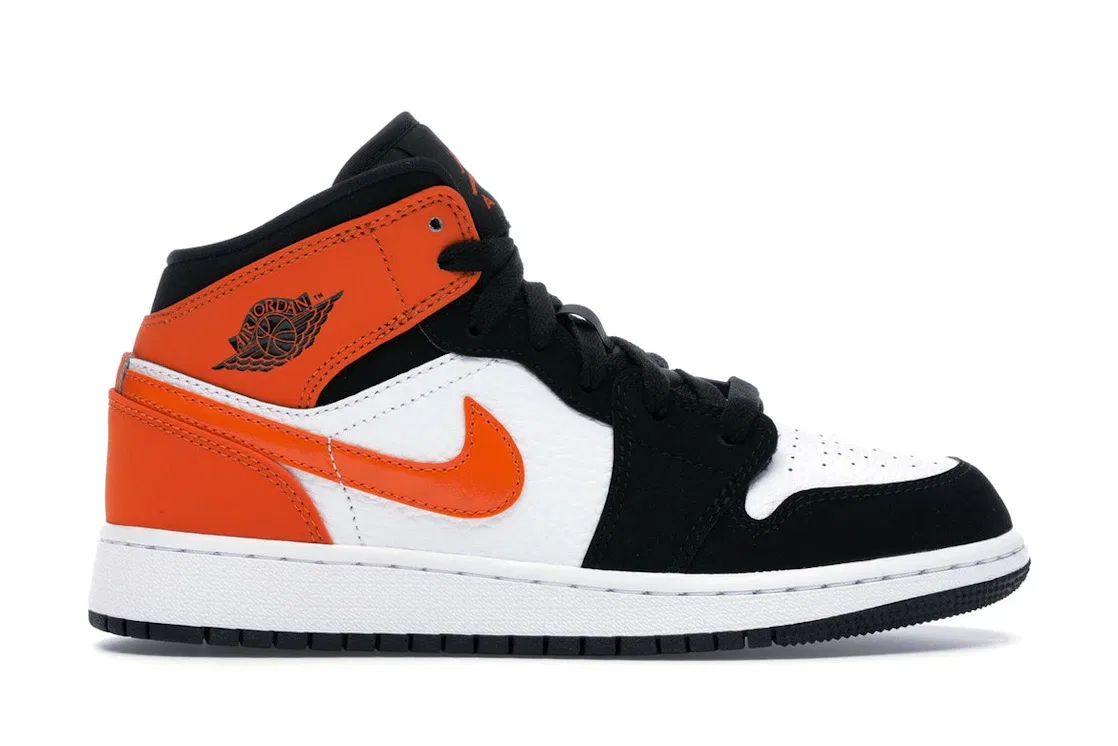 Детские кроссовки для мальчиков с кожаным верхом Jordan 1 Mid, Black/Starfish-Starfish-White
