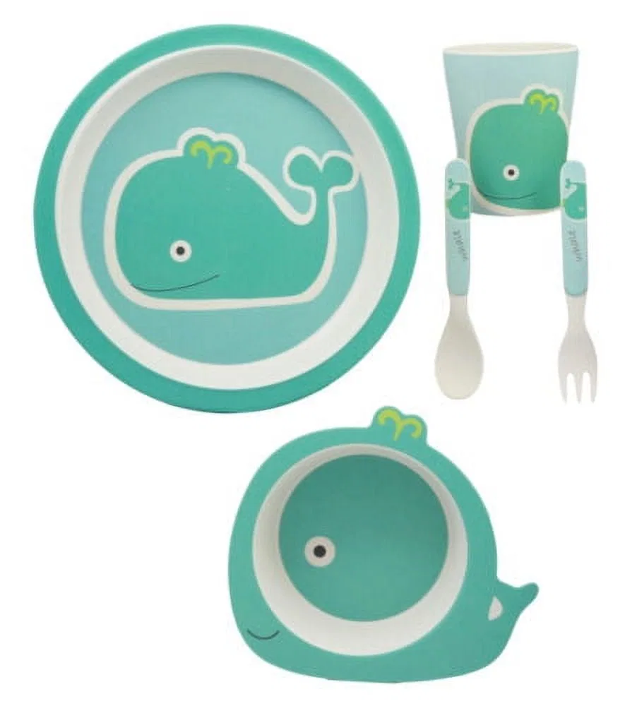 Детский набор посуды из бамбука 5 предметов, Moby Dick Whale, Ebros Gift, Multi Color