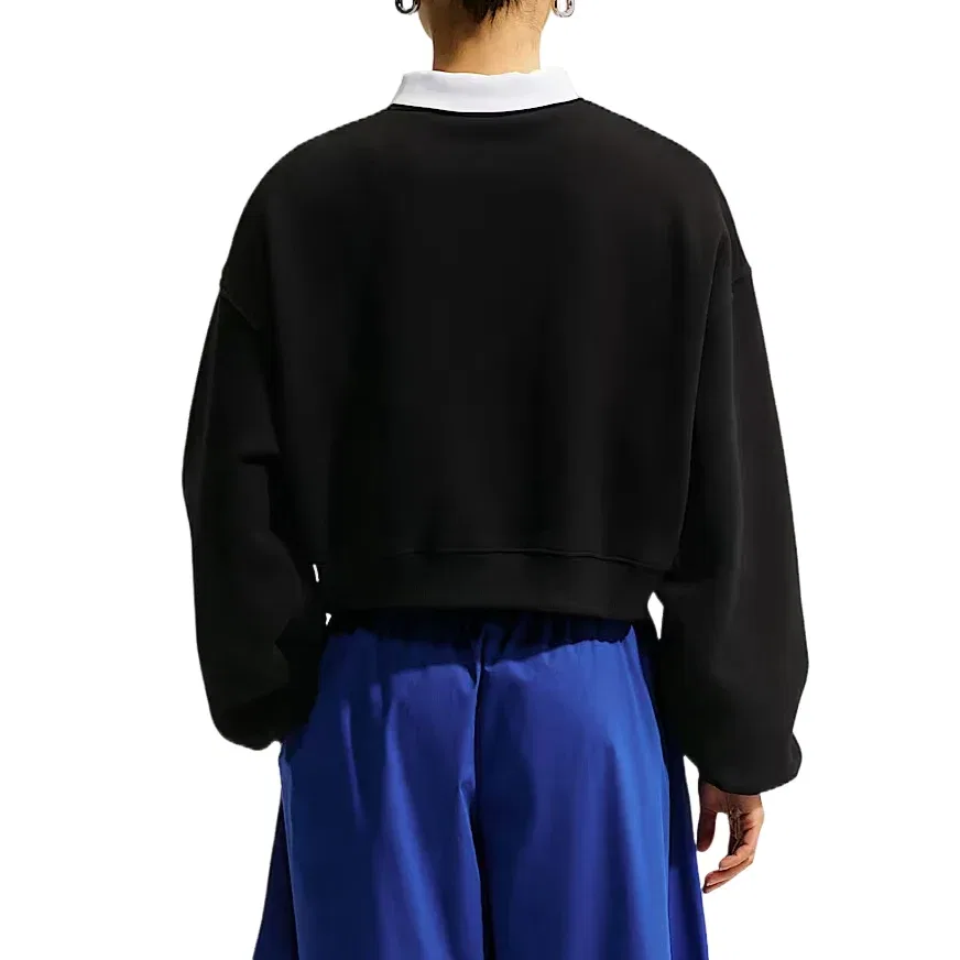 Женская футболка Studio Fleece Medium Weight Oversized Cropped Crew 'Total Black Sail' Nike, Total Black/Sail — фото 2