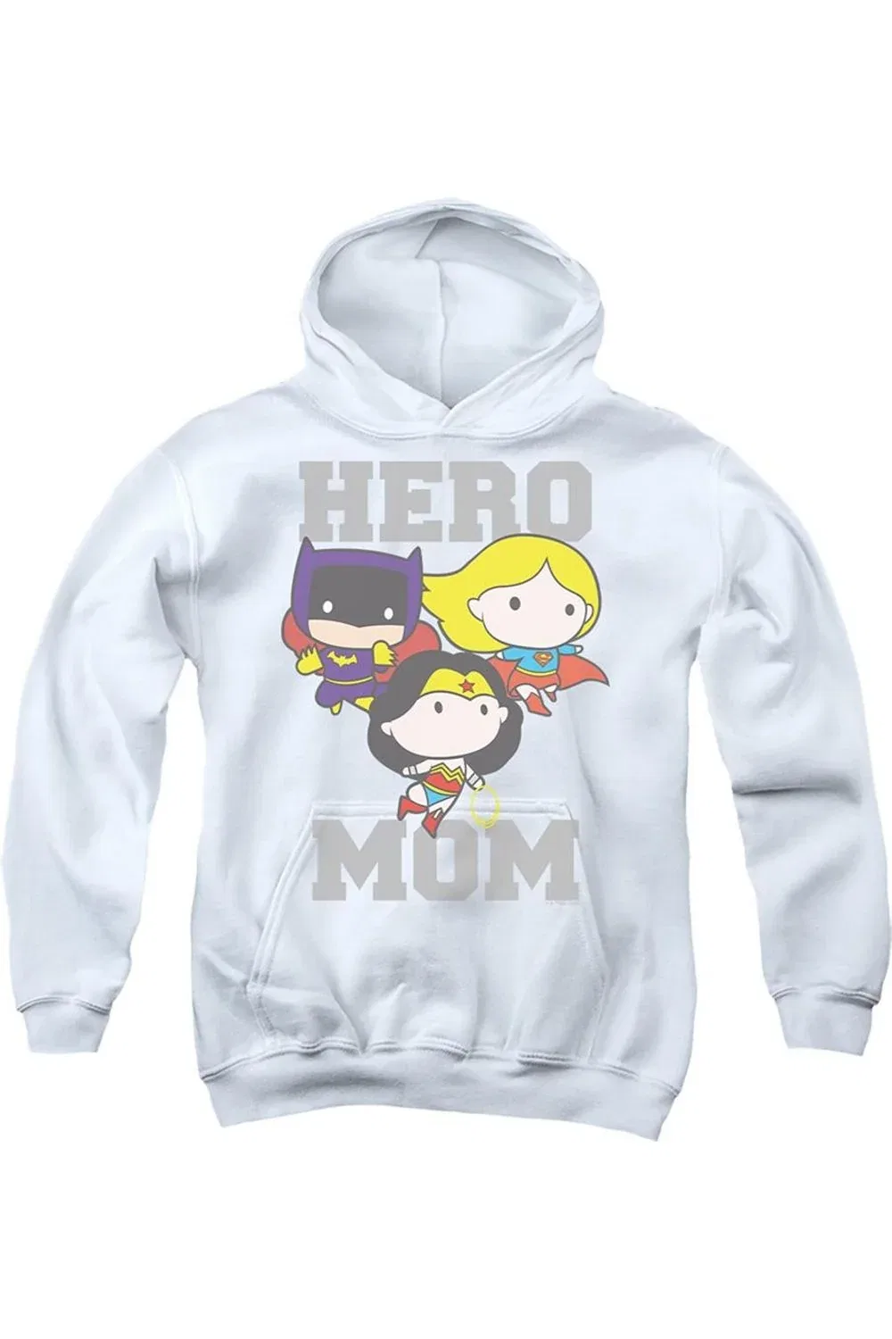 Детское худи с капюшоном с принтом Justice League Hero Mom Chibi Gildan, White