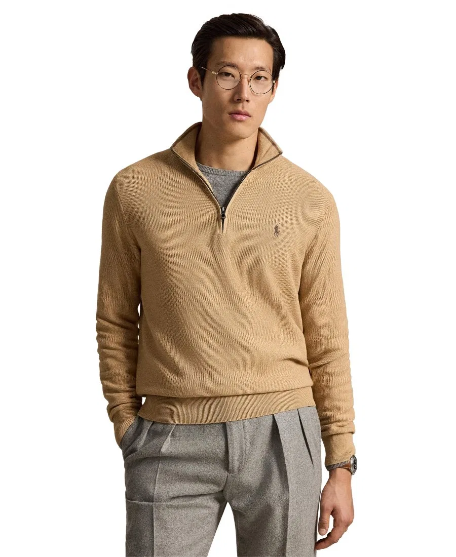 Свитер с воротником-стойкой и молнией Polo Ralph Lauren, Camel Melange