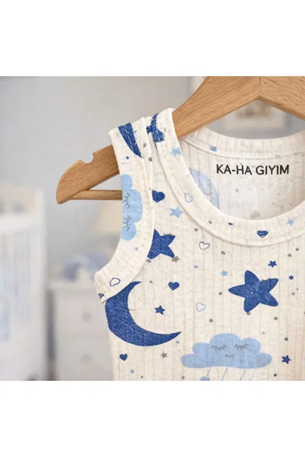 Детское боди с принтом 4-предметный комплект Basics Ka-Ha Giyim, Moon And Stars/Little Bear — фото 2