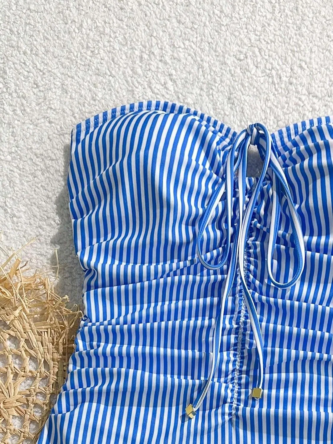 Женский монокини с цветными блоками и вырезами, Striped, Blue — фото 3