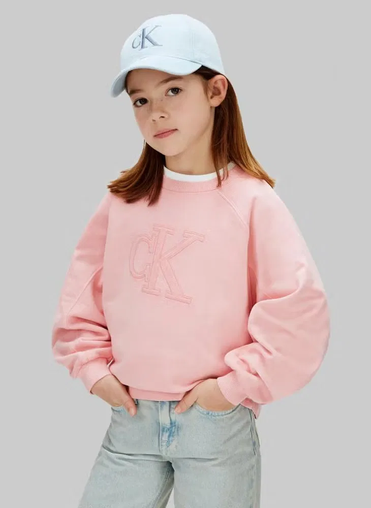 Свитшот с логотипом на груди, реглан, Calvin Klein Jeans, розовый — фото 3