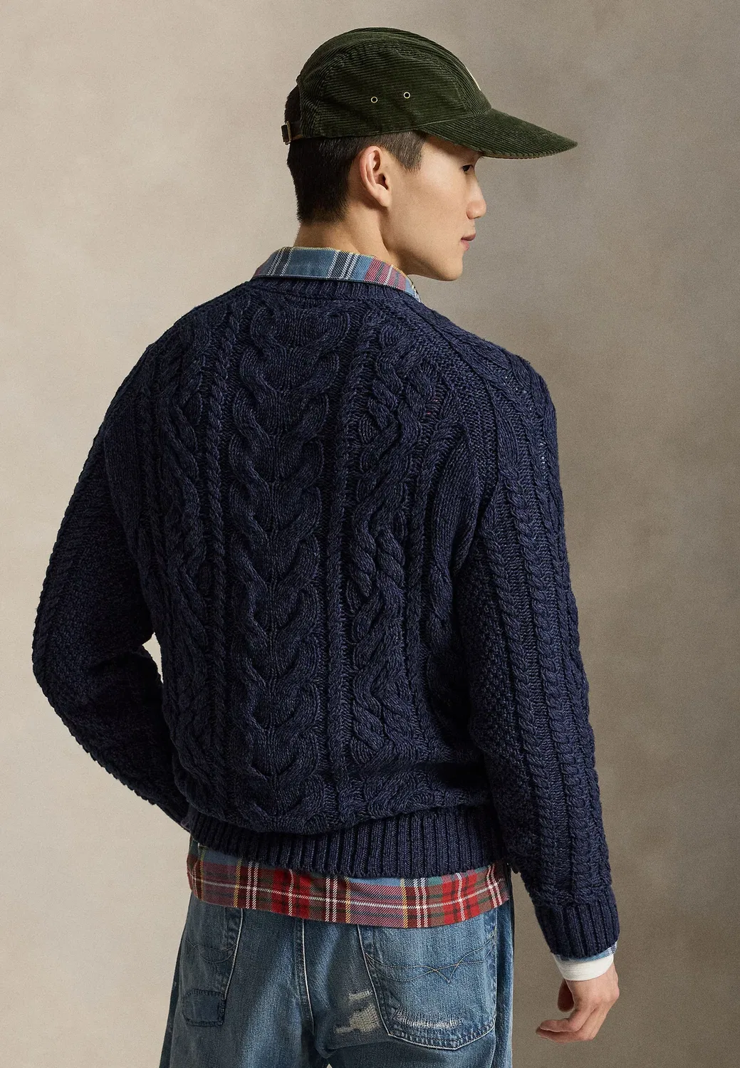 Хлопковый свитер арановой вязки Polo Ralph Lauren, Navy Combo — фото 3