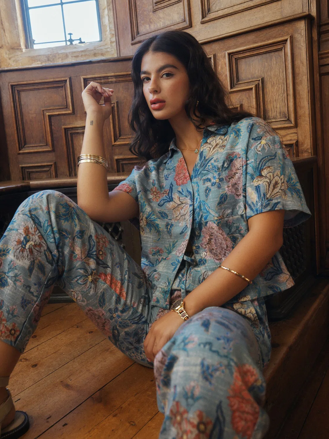 Рубашка с коротким рукавом, цветочный принт, National Trust x Next, Blue Floral