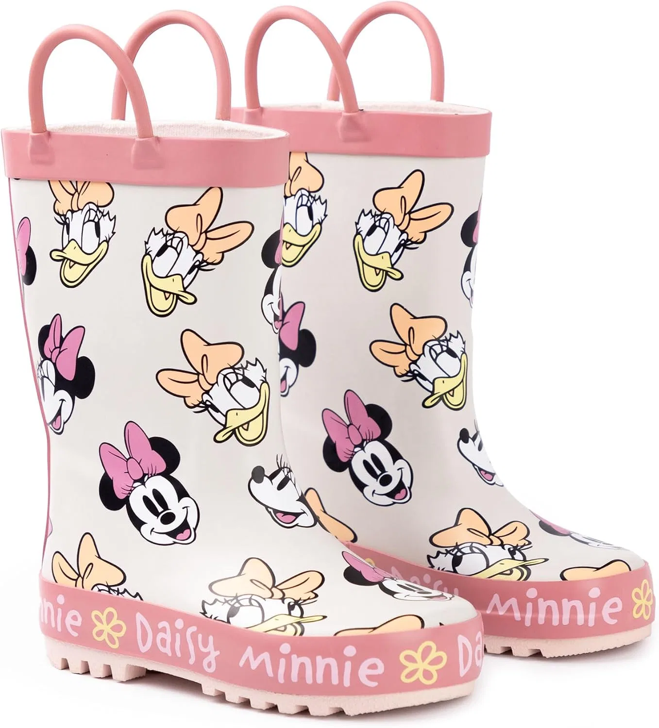 Детские сапоги для девочек с принтом Minnie Mouse и Daisy Duck, розовые, водонепроницаемые, с ручками, Disney, Pink — фото 3