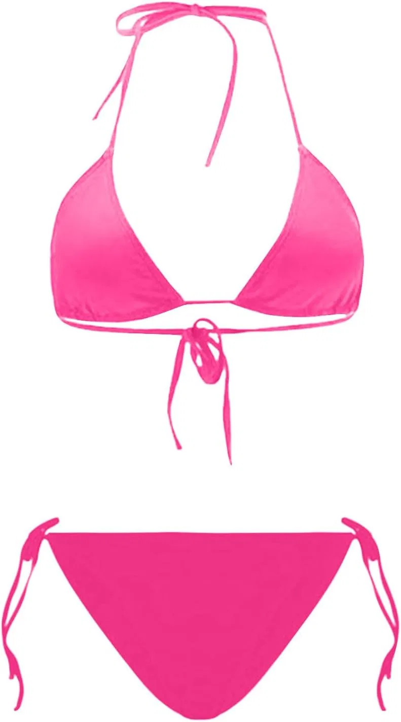Женский бикини-сет с треугольными чашками и завязками, Hot Pink — фото 4