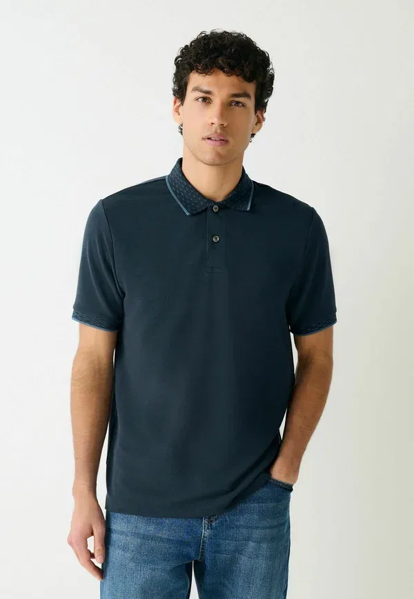 Поло с коротким рукавом, Regular Fit, Button neck fit - short sleeve smart collar polo shirt, Next, Navy Blue, темно-синий