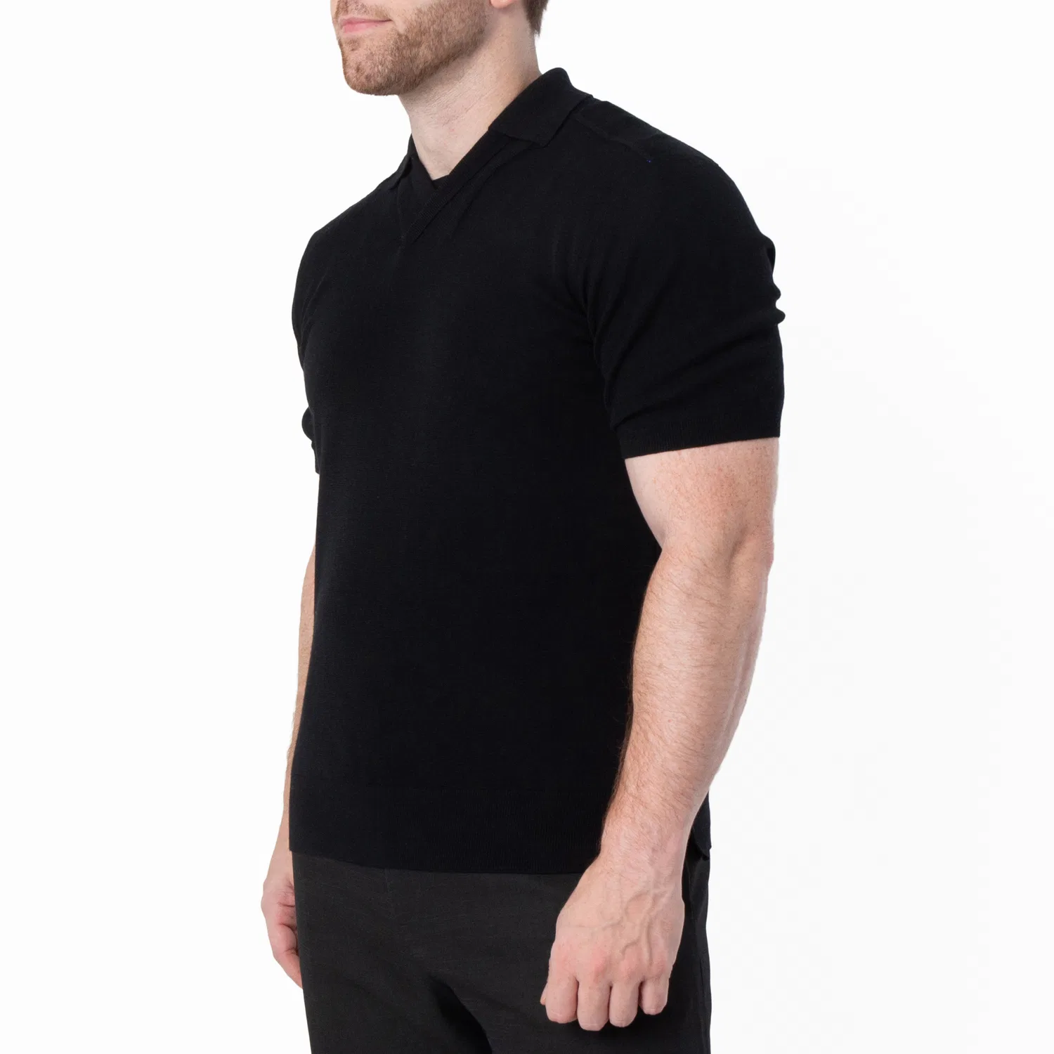 Поло V-образным вырезом V-Neck Wool Polo Shirt Burberry, Black — фото 3